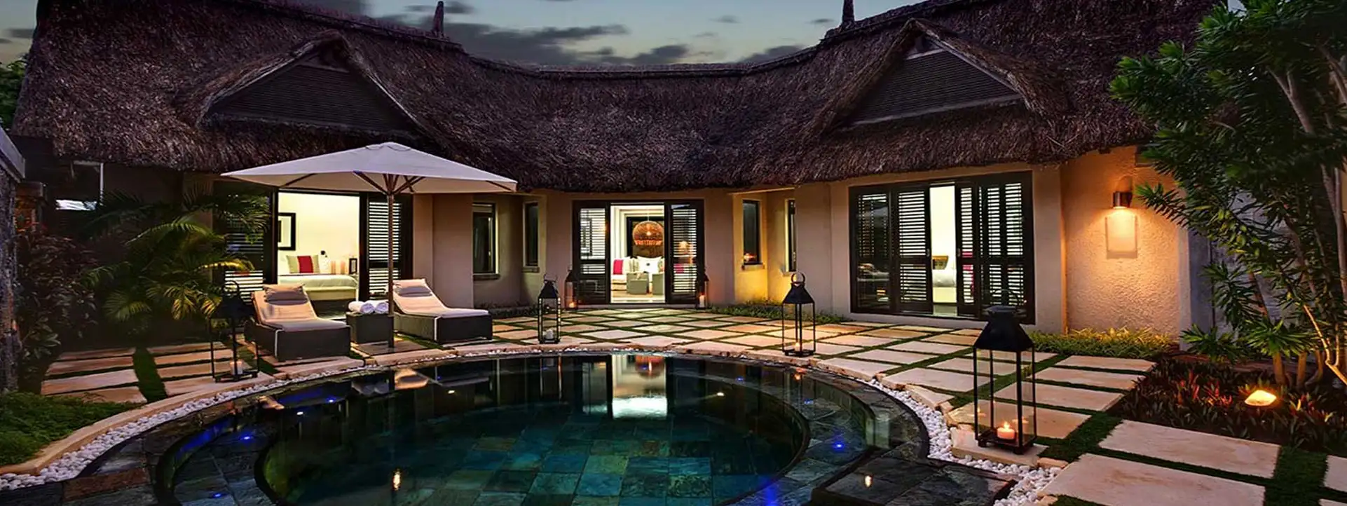 LUX-BELLE-MARE-MAURITIUS-Best-honeymoon-packages-pool-villa-in-evening